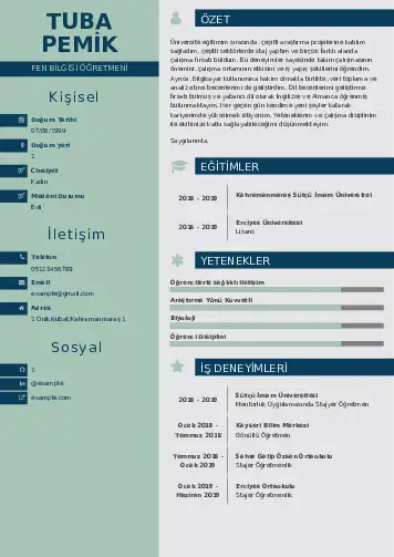 Fen Bilgisi Öğretmeni CV Örnekleri cv indir